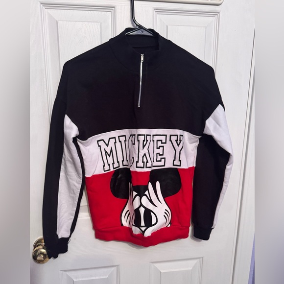 Tops - Mickey Mouse Women’s Sweater Colorblock Quarter-Zip (Fits Small–Medium)